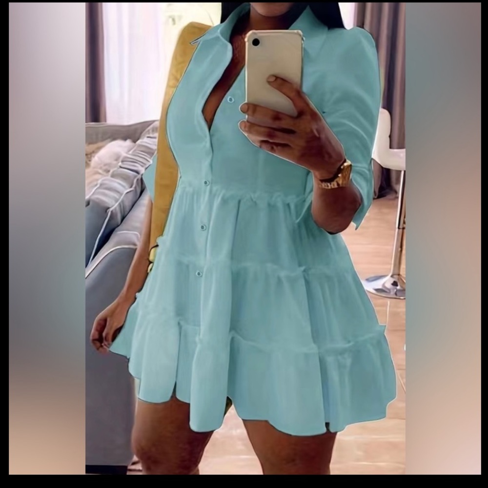 Ruffle layered hem shirt dress, casual dress. Size: 14 (XXL)